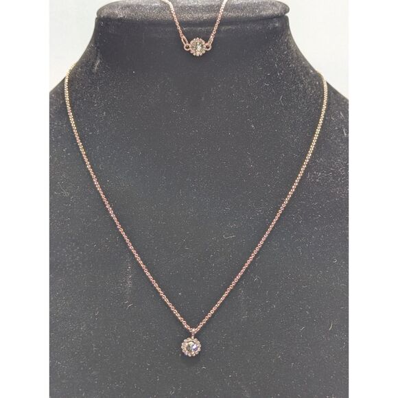 LC Rose Gold Chain Rhinestone Charm Bracelet Necklace Set - Picture 1 of 12